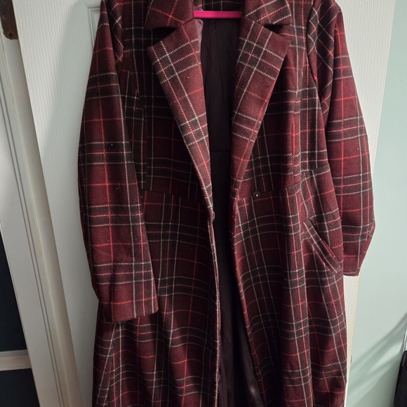 NWOT Torrid Burgundy Plaid Softest Tie Front Coat- Size 2x - Picture 6 of 13